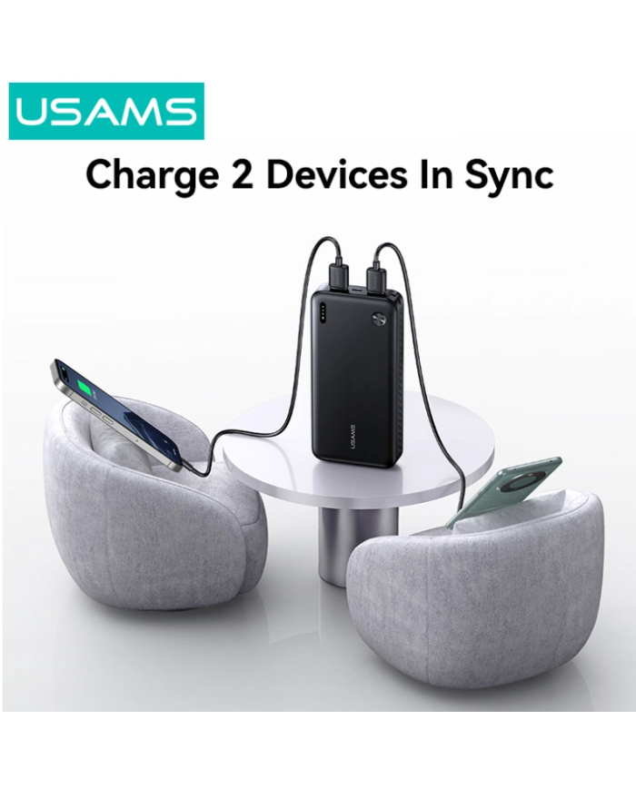 USAMS power bank CD254, 2x θύρες εξόδου, 20000mAh, 10W, λευκό