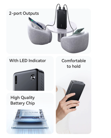 USAMS power bank CD254, 2x θύρες εξόδου, 20000mAh, 10W, λευκό
