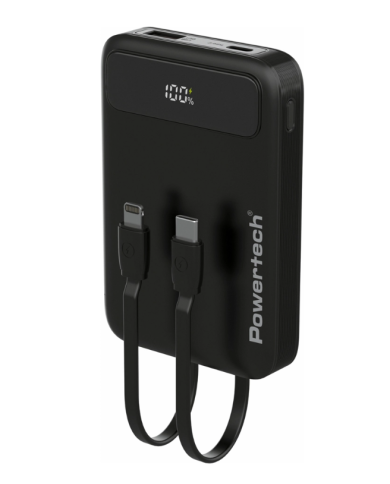 POWERTECH power bank με καλώδια και οθόνη PT-1417 10000mAh, 22.5W, μαύρο