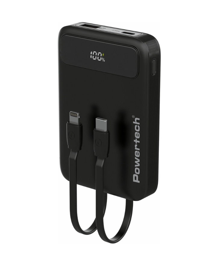 POWERTECH power bank με καλώδια και οθόνη PT-1417 10000mAh, 22.5W, μαύρο