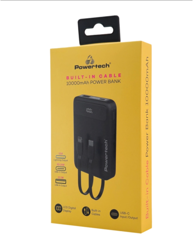 POWERTECH power bank με καλώδια και οθόνη PT-1417 10000mAh, 22.5W, μαύρο