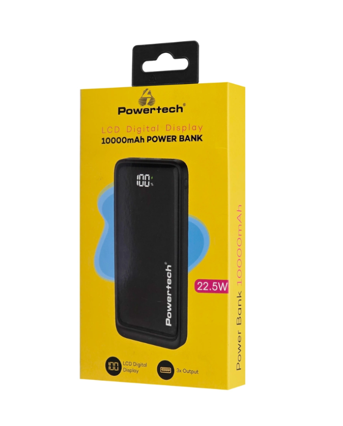 POWERTECH power bank PT-1326 με οθόνη, 10000mAh, 22.5W, μαύρο
