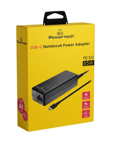 POWERTECH φορτιστής laptop PT-1319, USB-C PD 3.0, universal, 65W, μαύρος