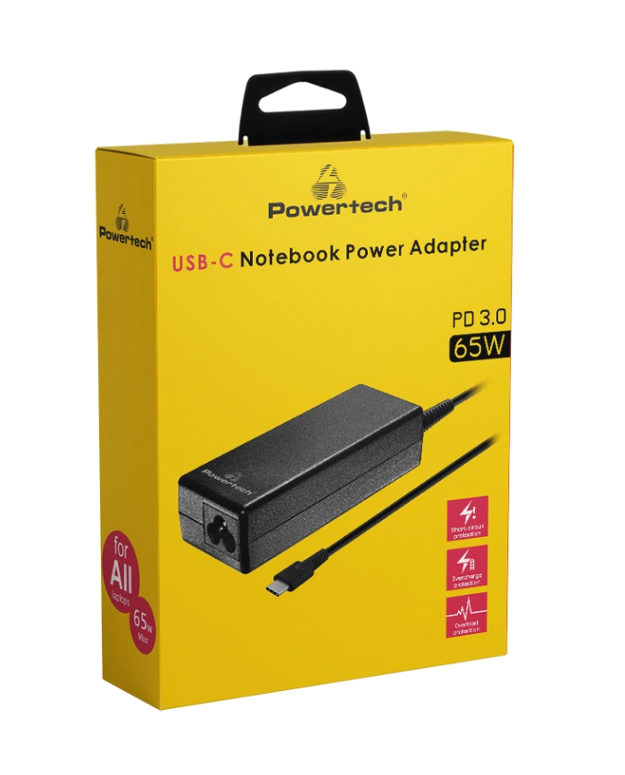 POWERTECH φορτιστής laptop PT-1319, USB-C PD 3.0, universal, 65W, μαύρος