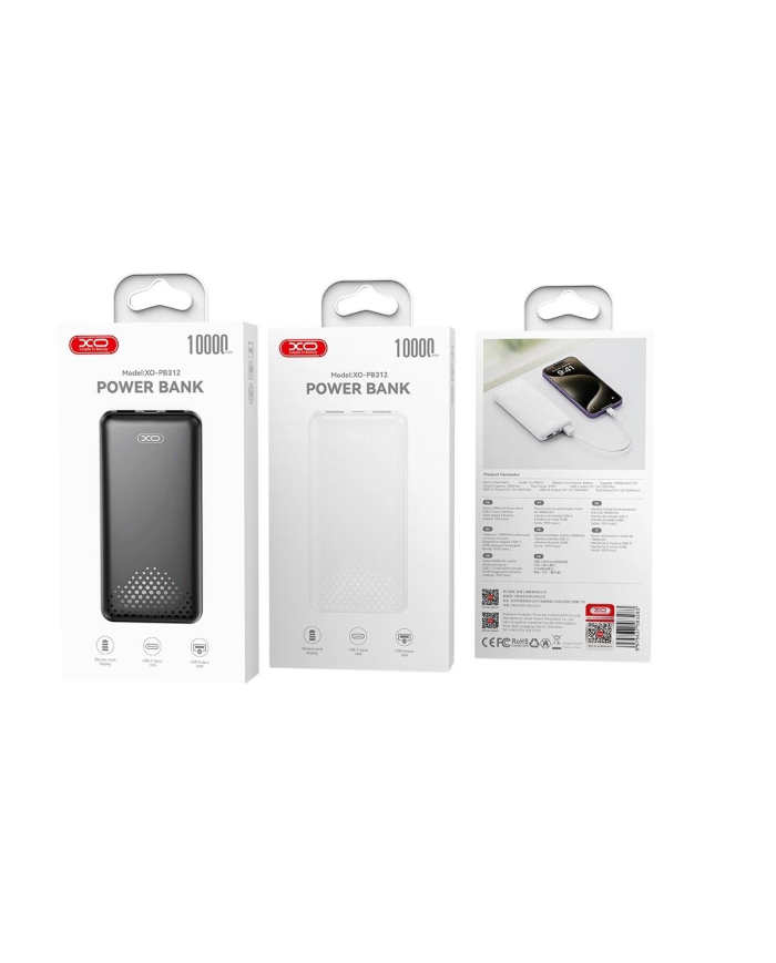 XO PB312 Powerbank 10.000mAh Μαύρο