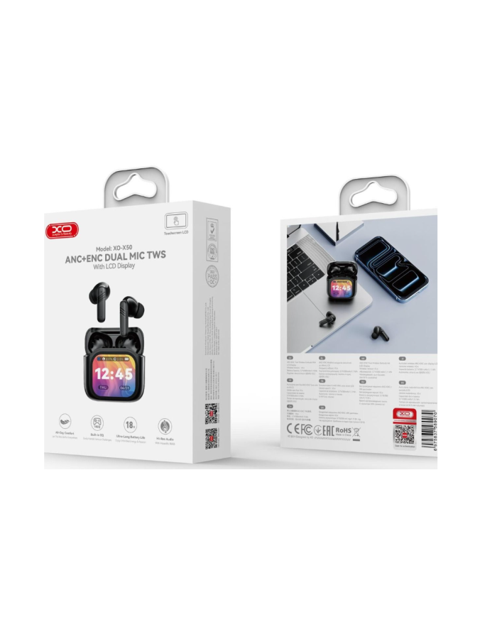 XO X50 Ακουστικά Bluetooth με Λειτουργίες ANC+ENC Dual Mic TWS & Smart LCD Οθόνη
