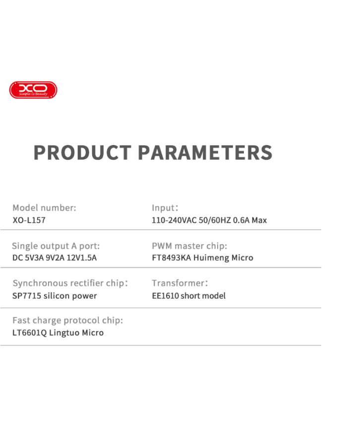 XO L157(EU) QC3.0 18W Φορτιστής με Καλώδιο Micro Ρο