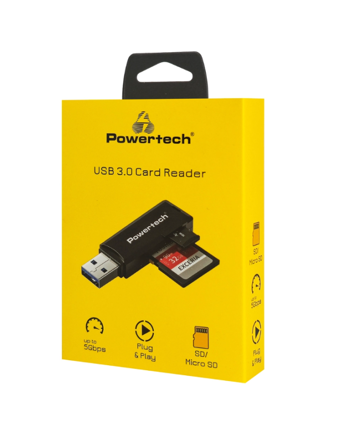POWERTECH card reader PT-1605 για SD & micro SD, USB 3.0, 5Gbps, μαύρο
