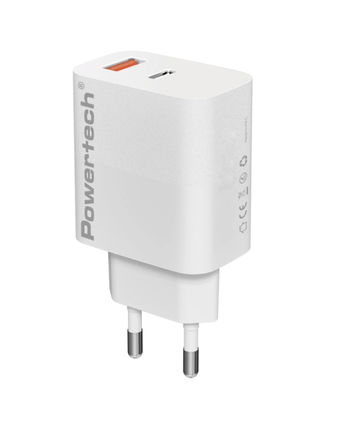 POWERTECH φορτιστής τοίχου PT-1433, USB/USB-C, 30W, GaN, λευκός