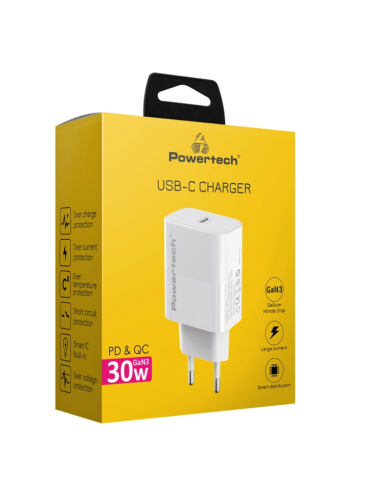 POWERTECH φορτιστής τοίχου PT-1043, USB-C, PD QC3.0, 30W, λευκός