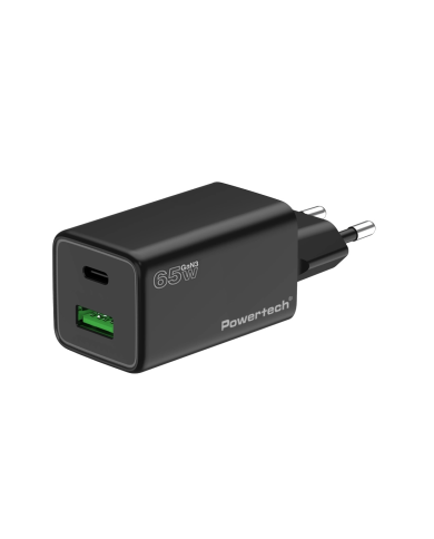 POWERTECH φορτιστής τοίχου PT-1501, USB/USB-C, 65W, GaN, μαύρος