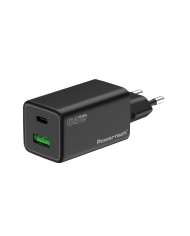 POWERTECH φορτιστής τοίχου PT-1501, USB/USB-C, 65W, GaN, μαύρος