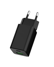 POWERTECH φορτιστής τοίχου PT-1501, USB/USB-C, 65W, GaN, μαύρος