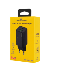 POWERTECH φορτιστής τοίχου PT-1501, USB/USB-C, 65W, GaN, μαύρος