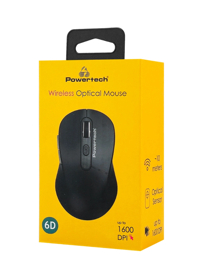 POWERTECH ασύρματο ποντίκι PT-1466, USB δέκτης, έως 1600DPI, μαύρο