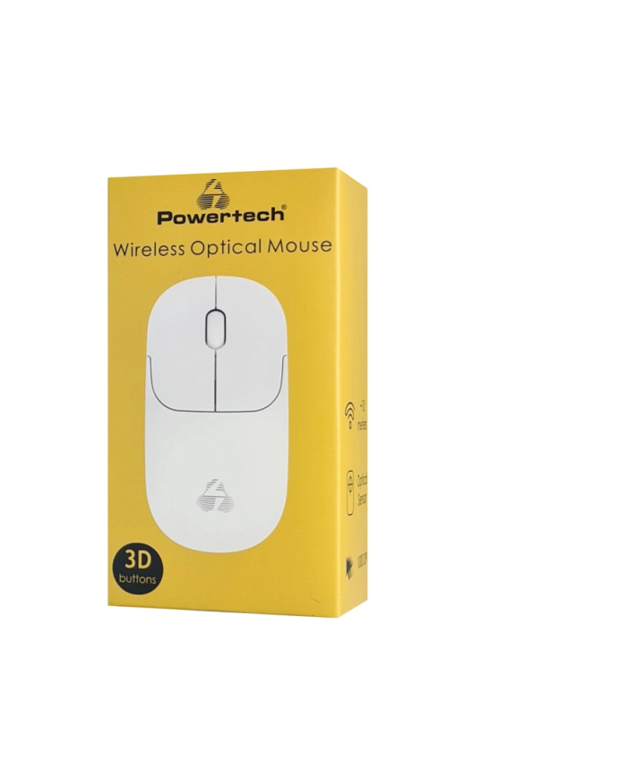 POWERTECH ασύρματο ποντίκι PT-1184, USB δέκτης, 1000DPI, λευκό