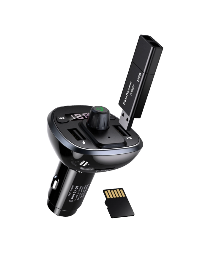 USAMS FM transmitter με οθόνη US-CC115, 2x USB, SD card, 3.4A, μαύρο