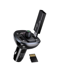 USAMS FM transmitter με οθόνη US-CC115, 2x USB, SD card, 3.4A, μαύρο