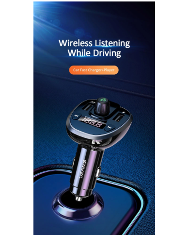 USAMS FM transmitter με οθόνη US-CC115, 2x USB, SD card, 3.4A, μαύρο