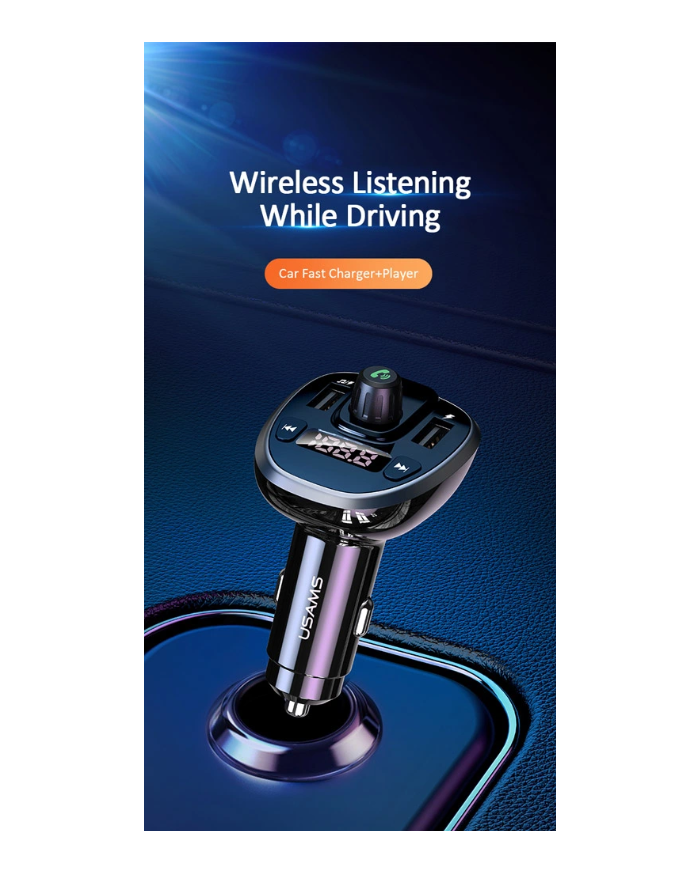 USAMS FM transmitter με οθόνη US-CC115, 2x USB, SD card, 3.4A, μαύρο