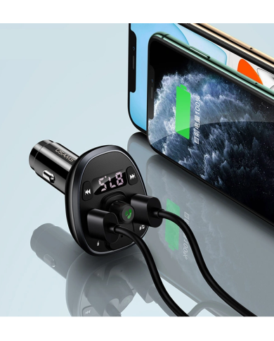 USAMS FM transmitter με οθόνη US-CC115, 2x USB, SD card, 3.4A, μαύρο