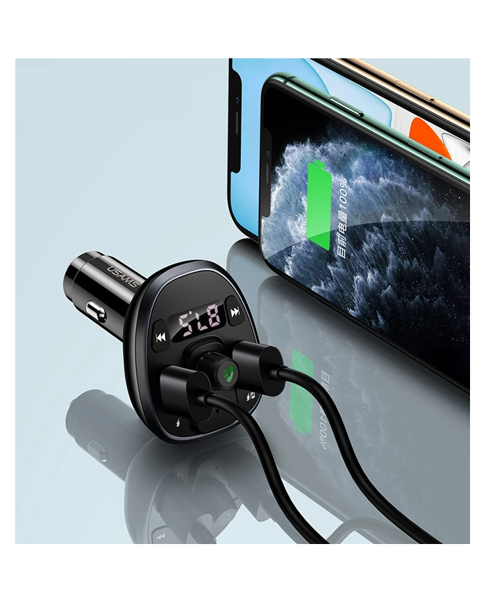 USAMS FM transmitter με οθόνη US-CC115, 2x USB, SD card, 3.4A, μαύρο