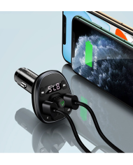 USAMS FM transmitter με οθόνη US-CC115, 2x USB, SD card, 3.4A, μαύρο