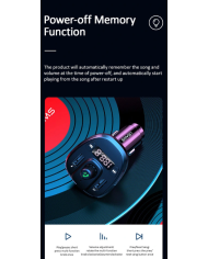 USAMS FM transmitter με οθόνη US-CC115, 2x USB, SD card, 3.4A, μαύρο