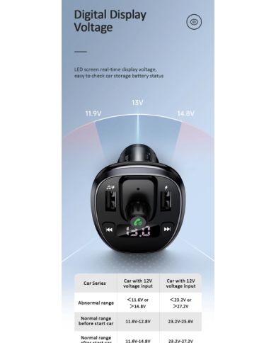USAMS FM transmitter με οθόνη US-CC115, 2x USB, SD card, 3.4A, μαύρο