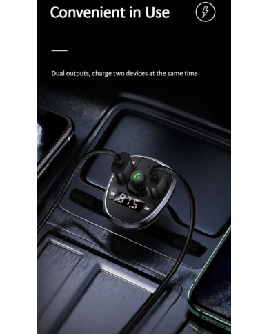 USAMS FM transmitter με οθόνη US-CC115, 2x USB, SD card, 3.4A, μαύρο