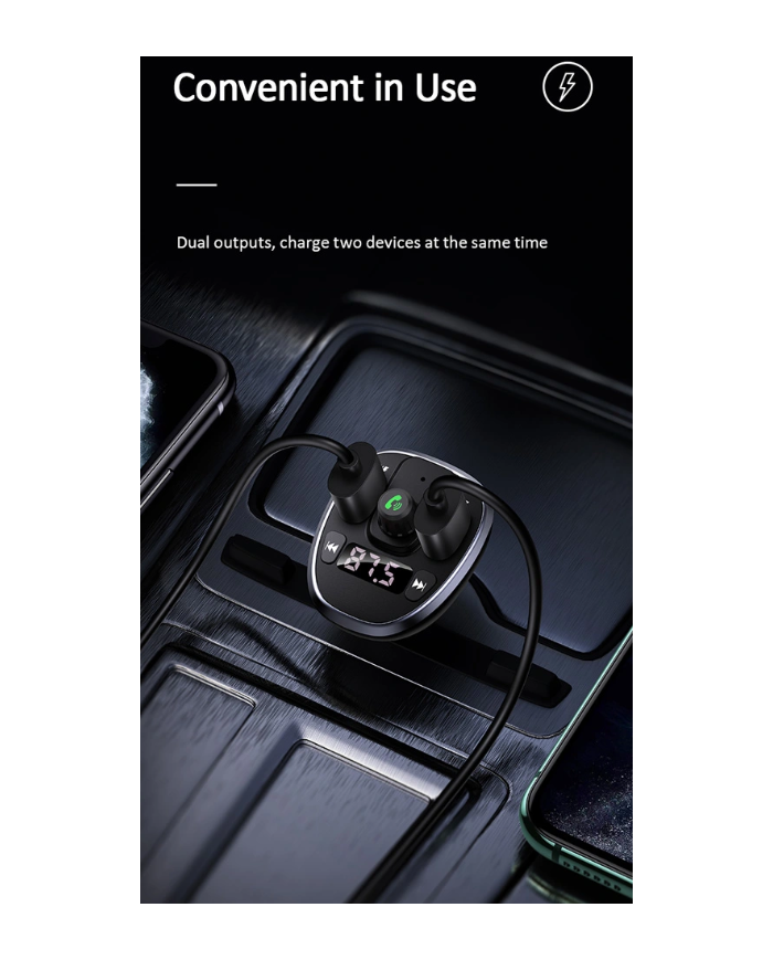 USAMS FM transmitter με οθόνη US-CC115, 2x USB, SD card, 3.4A, μαύρο