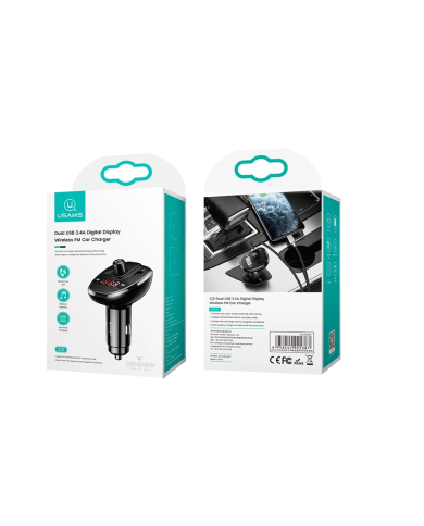 USAMS FM transmitter με οθόνη US-CC115, 2x USB, SD card, 3.4A, μαύρο