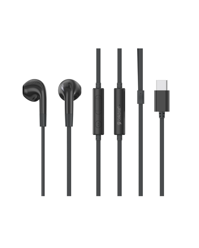 CELEBRAT earphones με μικρόφωνο G39, USB-C σύνδεση, 14mm, 1.2m, μαύρα