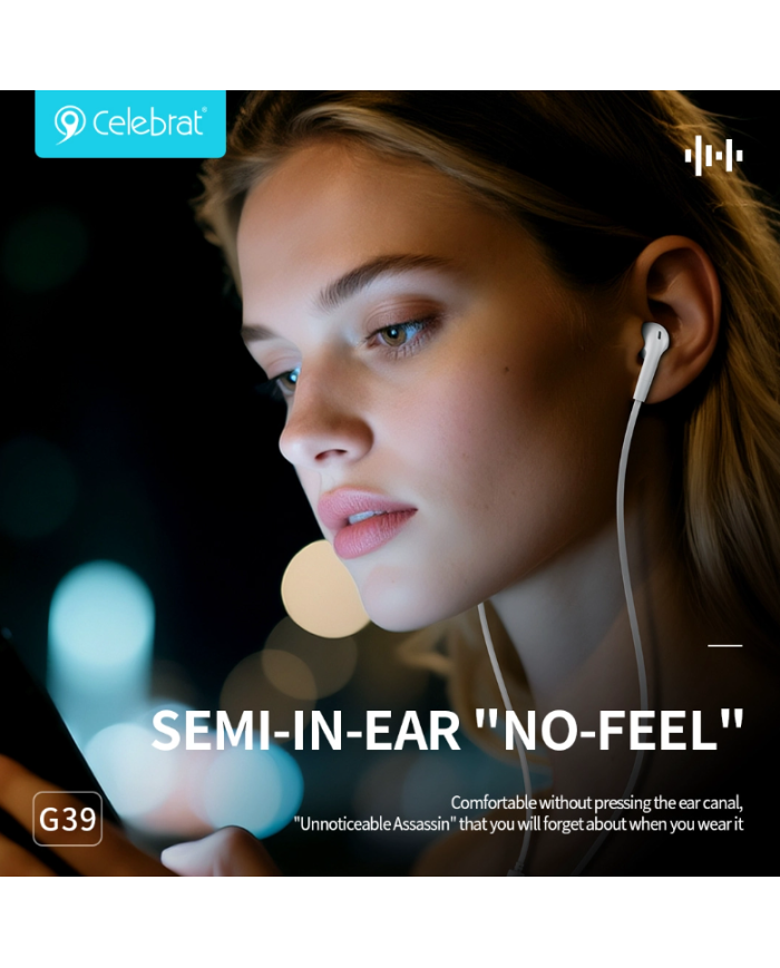CELEBRAT earphones με μικρόφωνο G39, USB-C σύνδεση, 14mm, 1.2m, μαύρα
