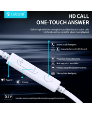 CELEBRAT earphones με μικρόφωνο G39, USB-C σύνδεση, 14mm, 1.2m, μαύρα