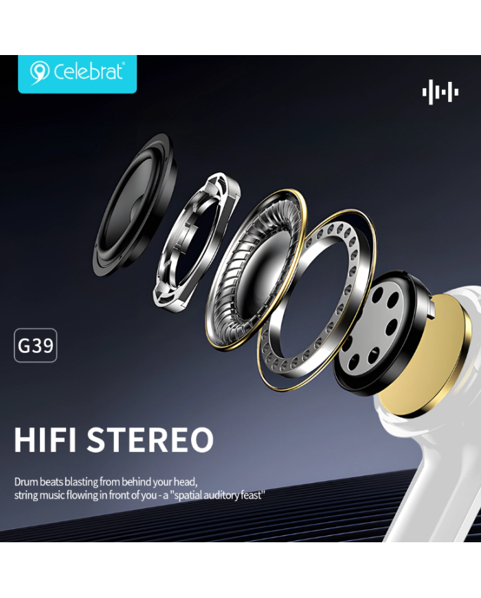CELEBRAT earphones με μικρόφωνο G39, USB-C σύνδεση, 14mm, 1.2m, μαύρα