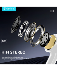 CELEBRAT earphones με μικρόφωνο G39, USB-C σύνδεση, 14mm, 1.2m, μαύρα