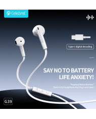 CELEBRAT earphones με μικρόφωνο G39, USB-C σύνδεση, 14mm, 1.2m, μαύρα