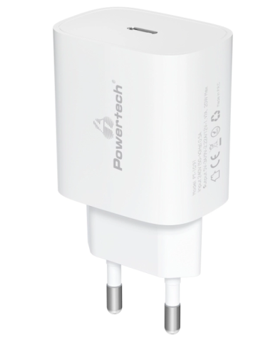 POWERTECH φορτιστής τοίχου PT-1091, USB-C, PD 20W, λευκός