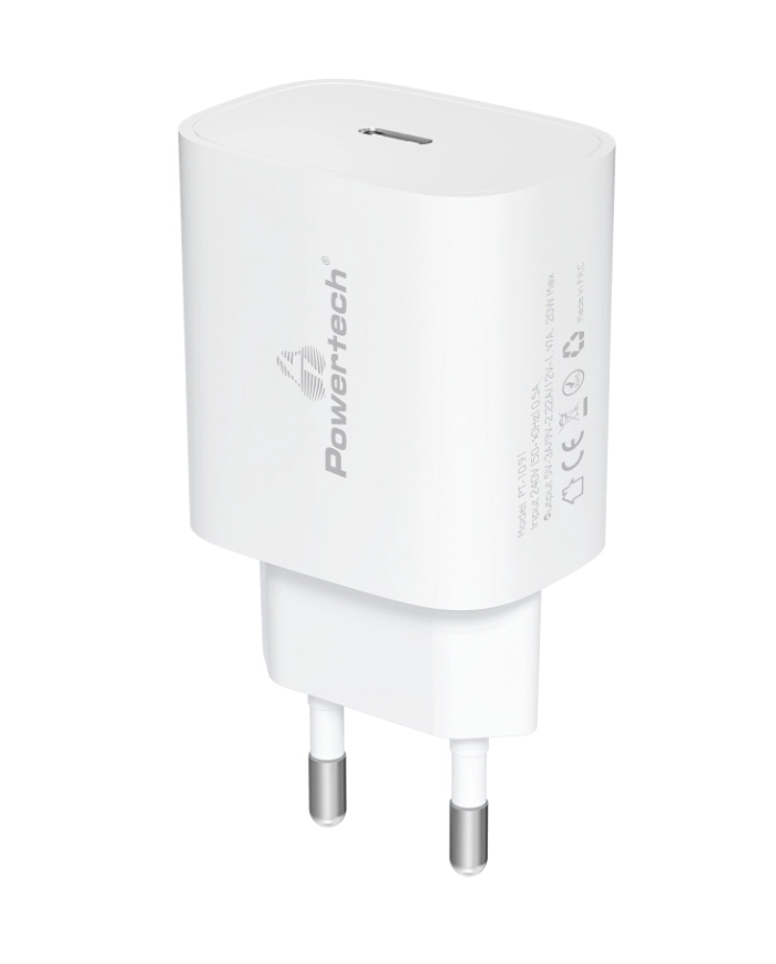 POWERTECH φορτιστής τοίχου PT-1091, USB-C, PD 20W, λευκός