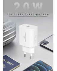 POWERTECH φορτιστής τοίχου PT-1091, USB-C, PD 20W, λευκός