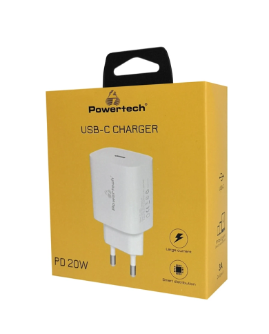 POWERTECH φορτιστής τοίχου PT-1091, USB-C, PD 20W, λευκός