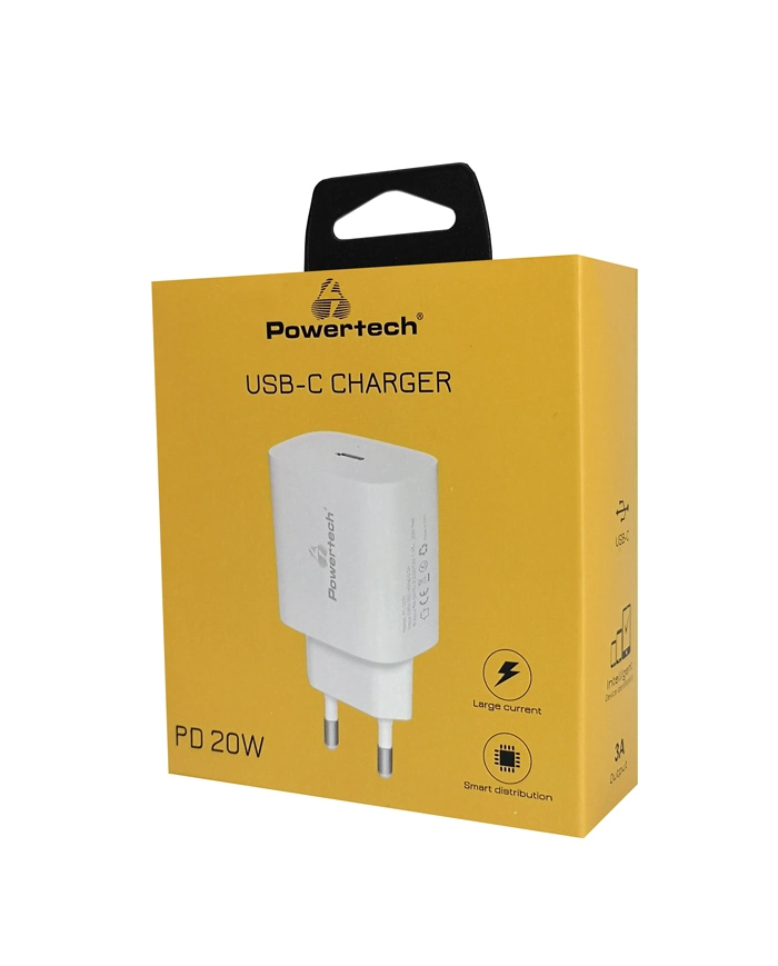 POWERTECH φορτιστής τοίχου PT-1091, USB-C, PD 20W, λευκός