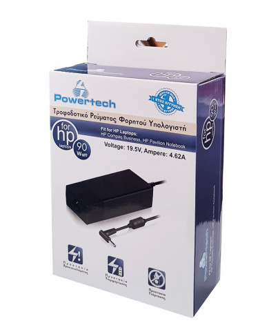 POWERTECH τροφοδοτικό laptop  για HP, 90W, 19.5V - 4.62A