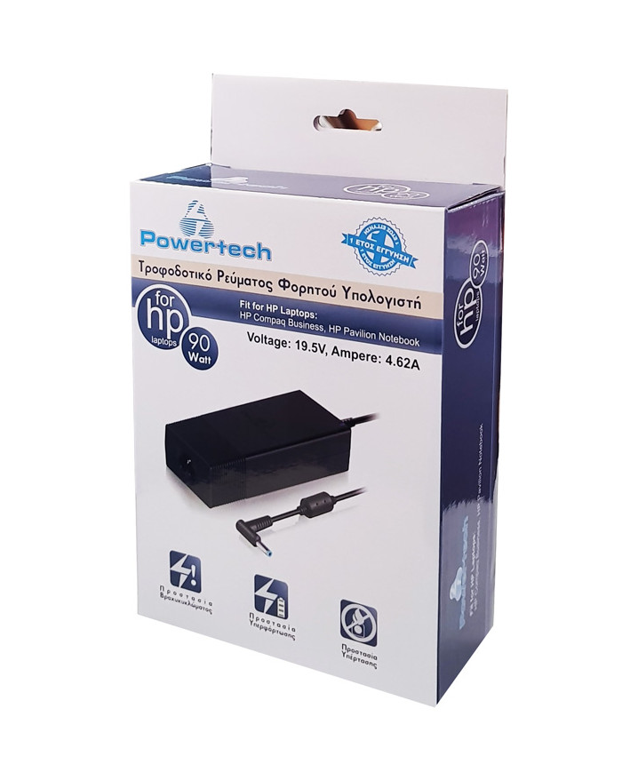 POWERTECH τροφοδοτικό laptop  για HP, 90W, 19.5V - 4.62A