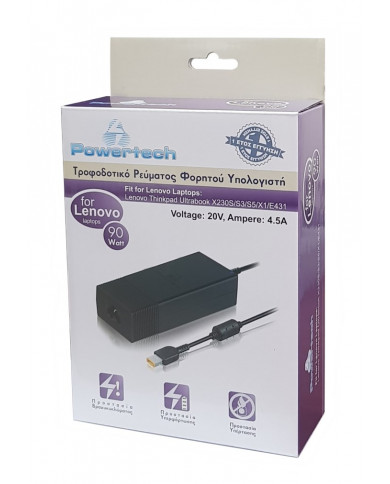 POWERTECH τροφοδοτικό laptop PT-118 για LENOVO, 90 watt, 20V - 4.5A
