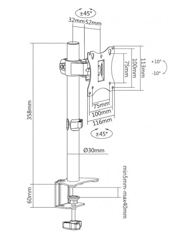 BRATECK Βάση γραφείου LDT24-C01 για οθόνη 17" - 27", 7kg BRATECK Βάση γραφείου LDT24-C01 για οθόνη 17" - 27", 7kg