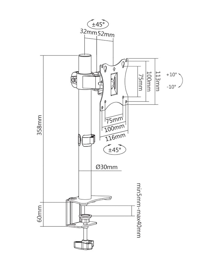 BRATECK Βάση γραφείου LDT24-C01 για οθόνη 17" - 27", 7kg