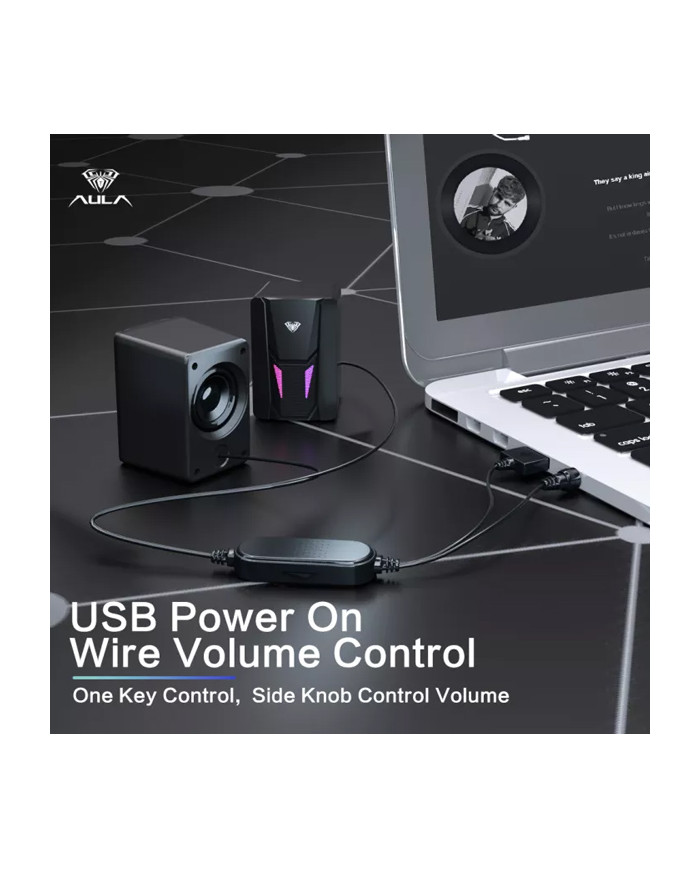 AULA gaming ηχεία N-108, 2x 3W, RGB, USB/3.5mm, μαύρα