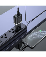 Φορτιστής Ταξιδίου Hoco  με 2 Εξόδους Φόρτισης USB 5V 2.4A Μαύρος με Καλώδιο Lightning 1μ